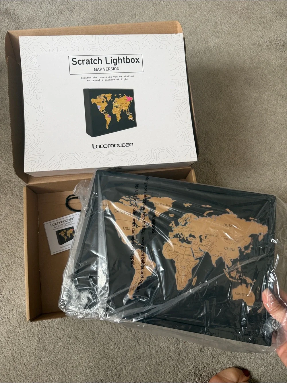 Scratch Lightbox Map in Black with Gold Accents